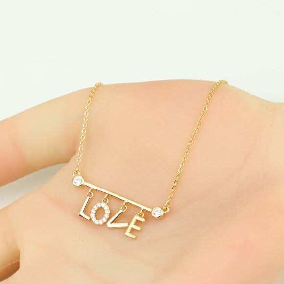 Rose Gold LOVE Necklace with Dainty CZ Charms - Adjustable Chain, XPNL0411 - Picture 5 of 13